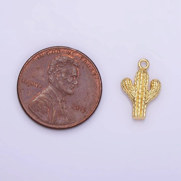 14K Gold Filled Cactus Plant Nature Textured Charm in Gold & Silver | W532