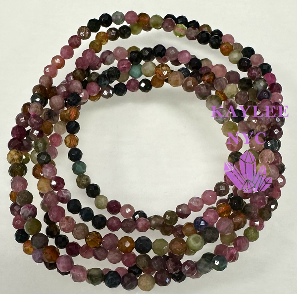 Natural Watermelon Tourmaline 4mm Faceted Stretch bracelet
