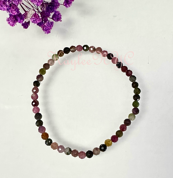 Natural Watermelon Tourmaline 4mm Faceted Stretch bracelet