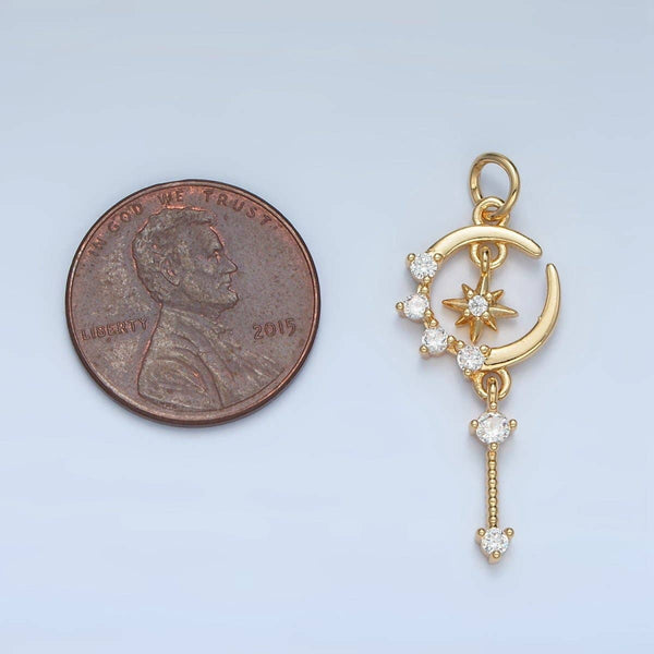 24K Gold Filled Celestial Crescent Moon CZ Drop Charm | M044