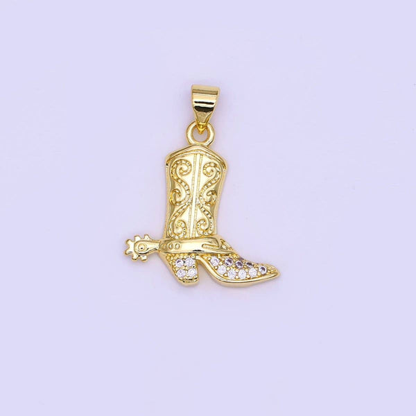 24K Gold Filled Micro Paved CZ Cowboy Boots Pendant | AH468