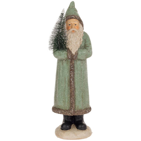 10.25" Tall Sage Green Hooded Saint Nick Christmas Décor