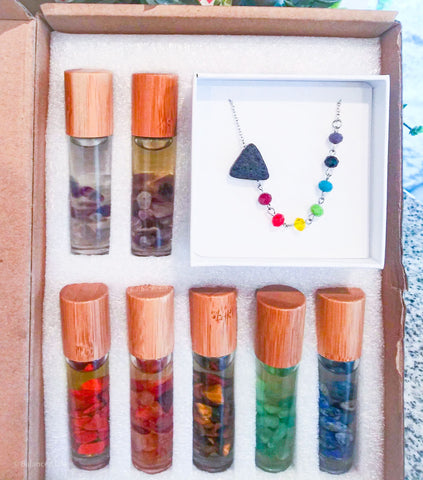 Chakra Crystal and Essential Oil Set with Necklace